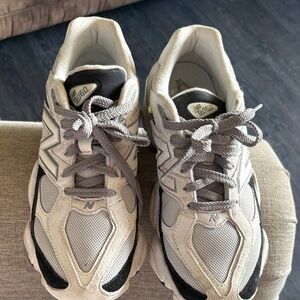 New Balance Cream and Gray Athletic Shoes